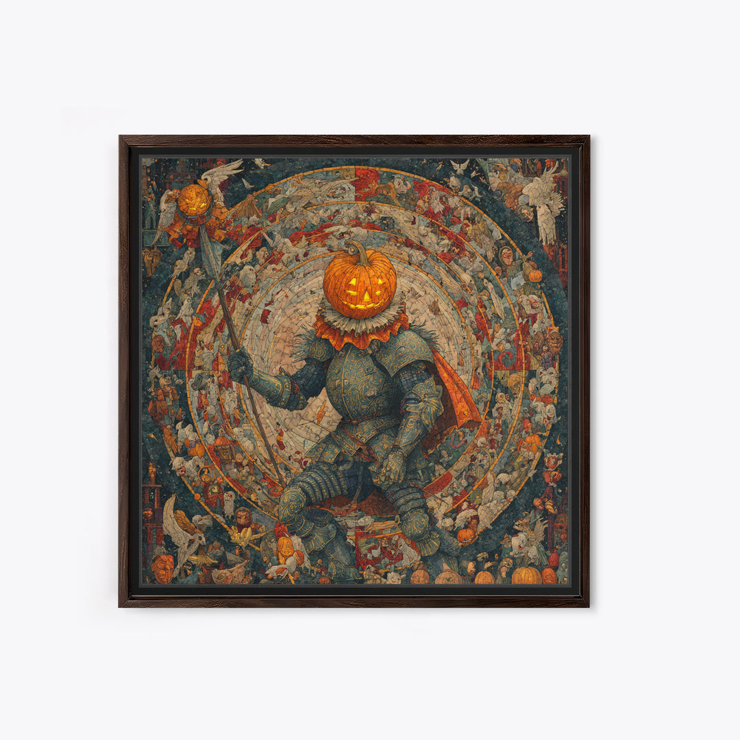 The Pumpkin Paladin, Grotesque Carnival Art, Square Wall Art, Dark Fantasy Wall Art, Canvas Print, Halloween Wall Art, Seasonal Home Decor