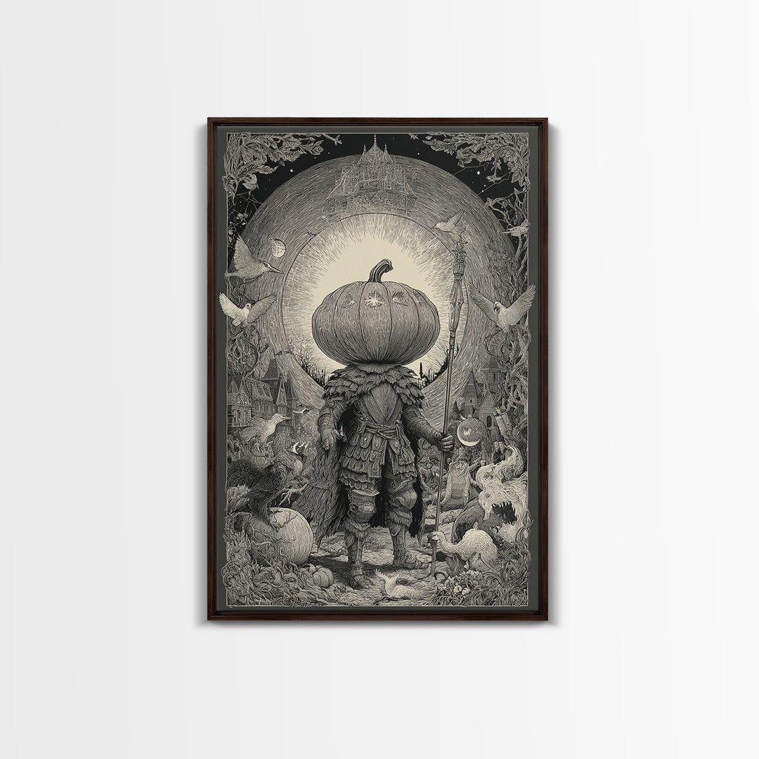 The Pumpkin Paladin, Victorian Macabre Art, Vertical Wall Art, Macabre Wall Art, Canvas Print, Halloween Wall Art, Statement Wall Art