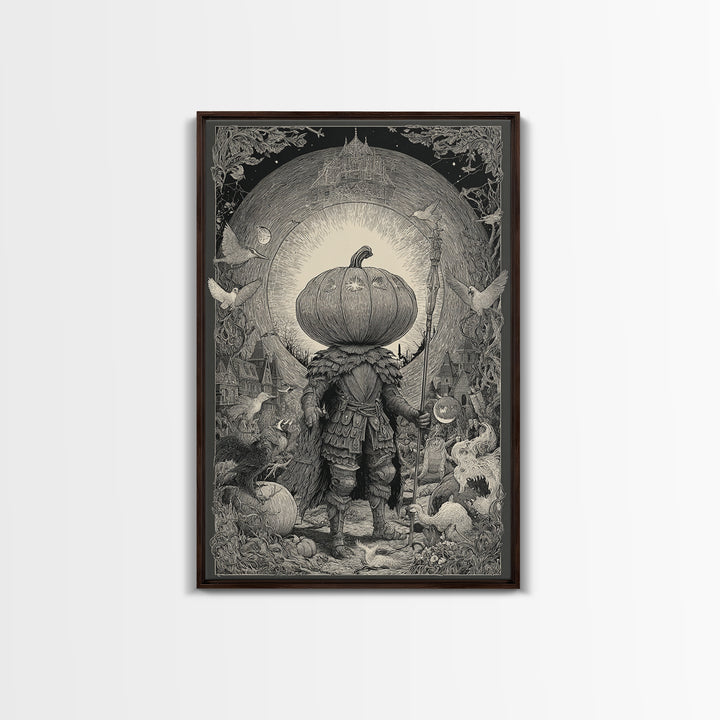 The Pumpkin Paladin, Victorian Macabre Art, Vertical Wall Art, Macabre Wall Art, Canvas Print, Halloween Wall Art, Statement Wall Art