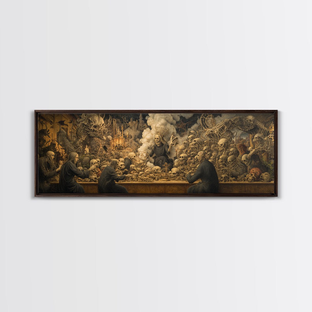 The Necromancer Queen, Medieval Grotesque Art, Extra Wide Wall Art, Gothic Horror Wall Art, Canvas Print, Halloween Wall Art