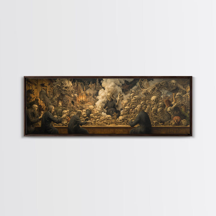 The Necromancer Queen, Medieval Grotesque Art, Extra Wide Wall Art, Gothic Horror Wall Art, Canvas Print, Halloween Wall Art