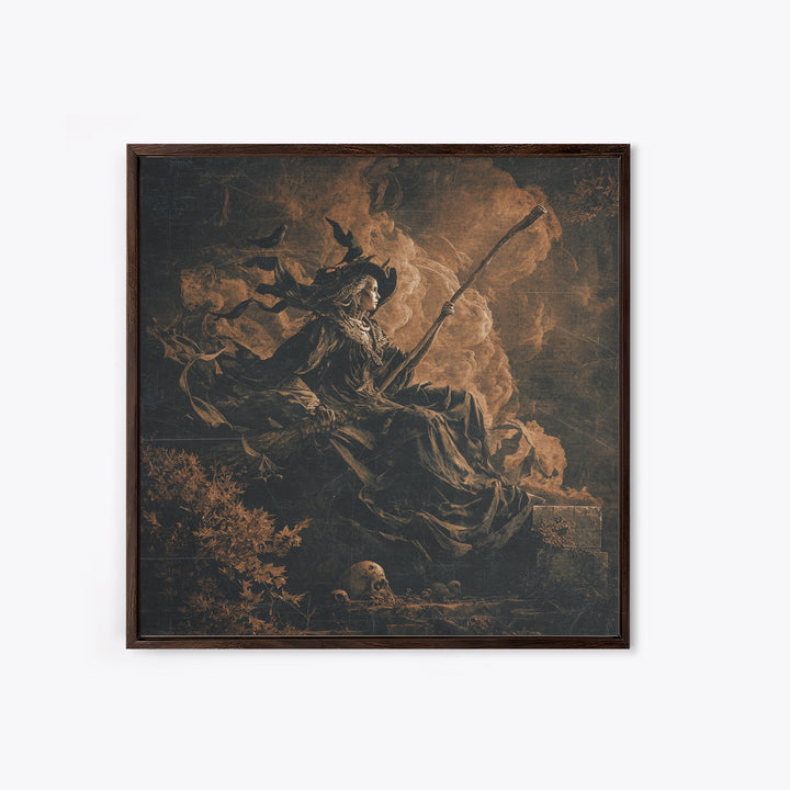 The Necromancer Queen, Baroque Witchcraft Art, Square Wall Art, Gothic Horror Wall Art, Canvas Print, Halloween Wall Art