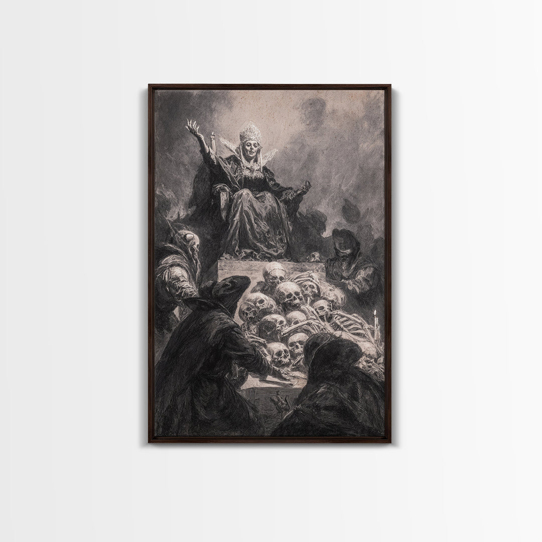 The Necromancer Queen, Dark Romantic Horror Art, Vertical Wall Art, Macabre Wall Art, Framed Canvas Print, Halloween Wall Art