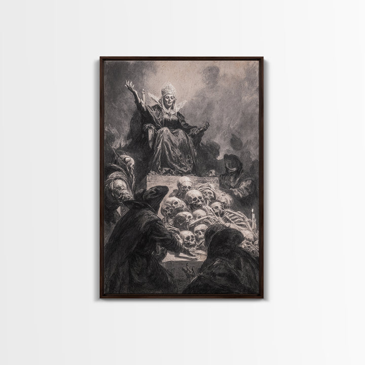 The Necromancer Queen, Dark Romantic Horror Art, Vertical Wall Art, Macabre Wall Art, Framed Canvas Print, Halloween Wall Art