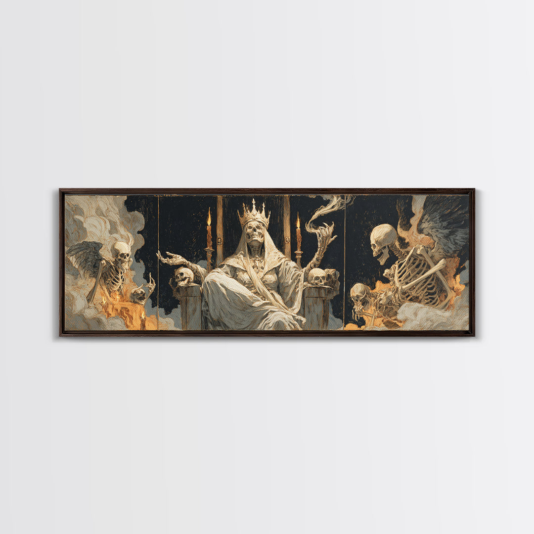 The Necromancer Queen, Visionary Gothic Art, Extra Wide Wall Art, Dark Halloween Decor, Canvas Print, Halloween Wall Art