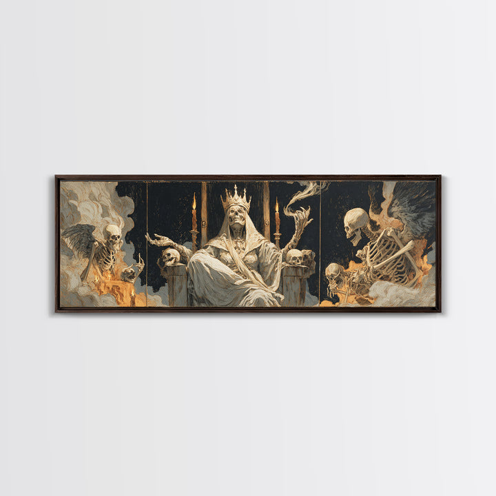 The Necromancer Queen, Visionary Gothic Art, Extra Wide Wall Art, Dark Halloween Decor, Canvas Print, Halloween Wall Art