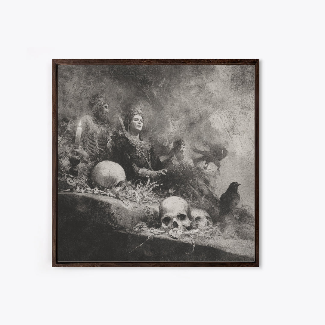 The Necromancer Queen, Symbolist Dream Art, Square Wall Art, Macabre Wall Art, Canvas Print, Halloween Wall Art
