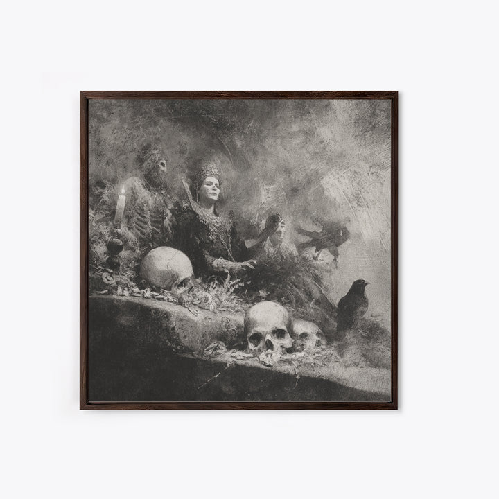 The Necromancer Queen, Symbolist Dream Art, Square Wall Art, Macabre Wall Art, Canvas Print, Halloween Wall Art