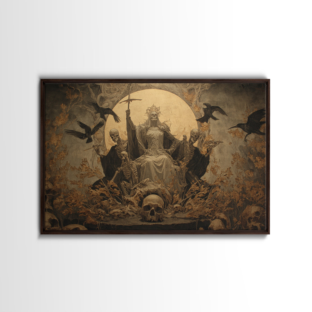The Necromancer Queen, Symbolist Gothic Landscape, Landscape Wall Art, Dark Halloween Decor, Framed Canvas Print, Halloween Wall Art