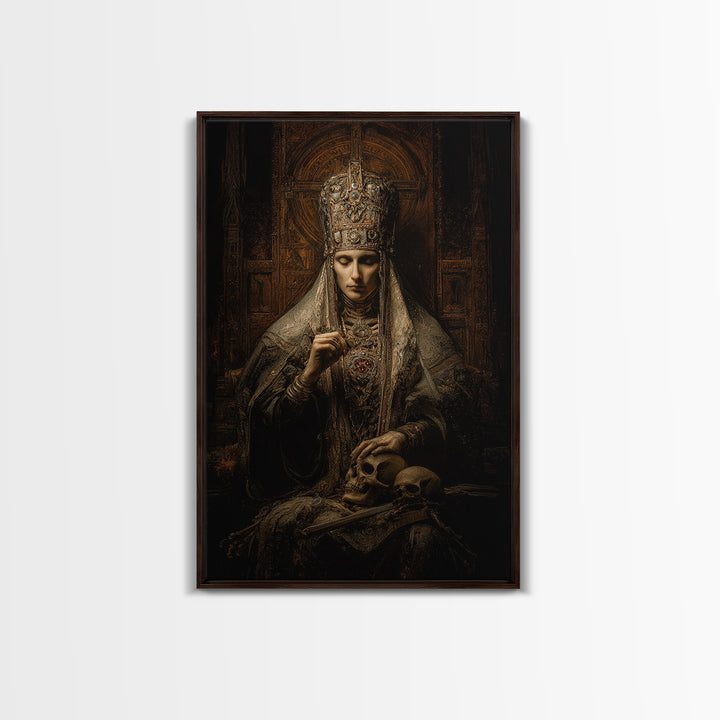 The Necromancer Queen, Ornate Symbolist Art, Vertical Wall Art, Dark Halloween Decor, Canvas Print, Halloween Wall Art
