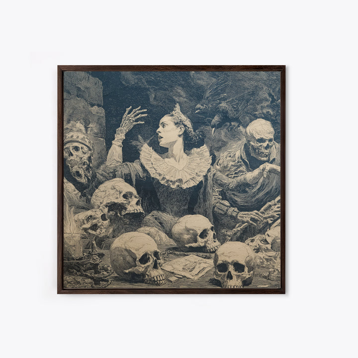 The Necromancer Queen, Symbolist Etching Art, Square Wall Art, Dark Halloween Decor, Canvas Print, Halloween Wall Art, Statement Wall Art