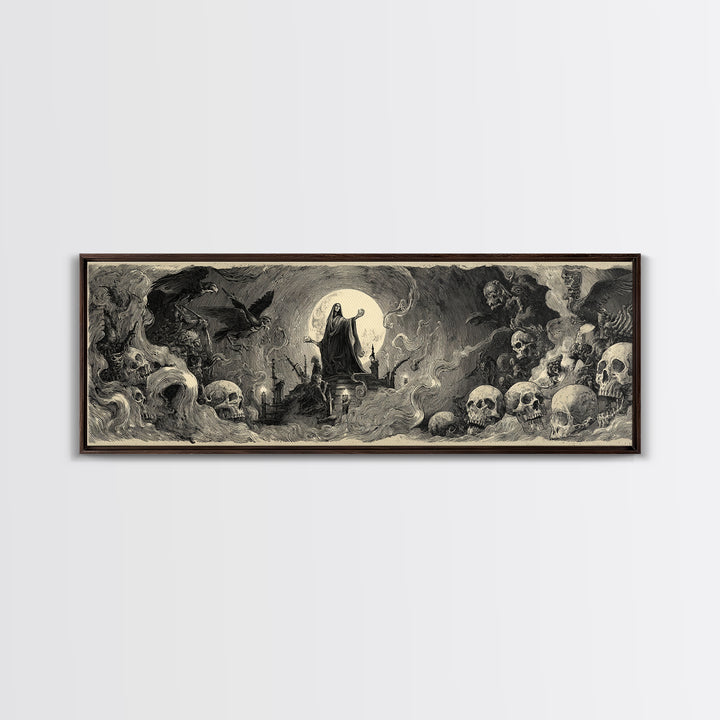 The Necromancer Queen, Expressionist Nightmare Art, Extra Wide Wall Art, Dark Halloween Decor, Canvas Print, Halloween Wall Art