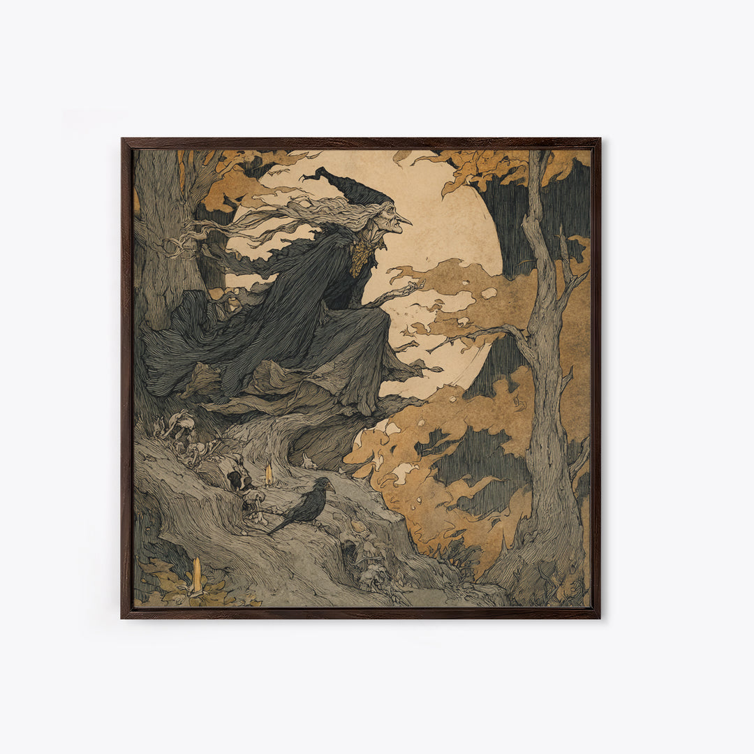 The Necromancer Queen, Gothic Storybook Art, Square Wall Art, Dark Fantasy Wall Art, Framed Canvas Print, Halloween Wall Art