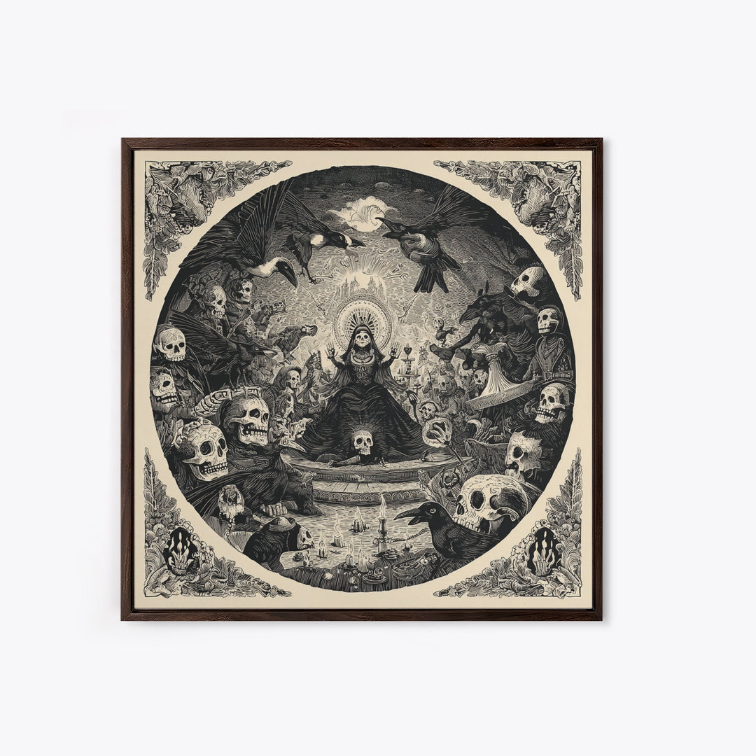 The Necromancer Queen, Macabre Folk Print Art, Square Wall Art, Macabre Wall Art, Canvas Print, Halloween Wall Art