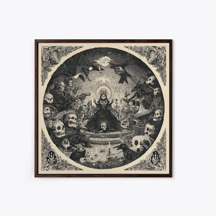 The Necromancer Queen, Macabre Folk Print Art, Square Wall Art, Macabre Wall Art, Canvas Print, Halloween Wall Art