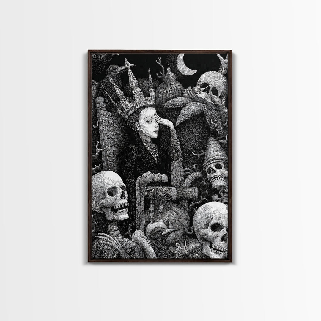 The Necromancer Queen, Victorian Macabre Art, Vertical Wall Art, Gothic Horror Wall Art, Framed Canvas Print, Halloween Wall Art