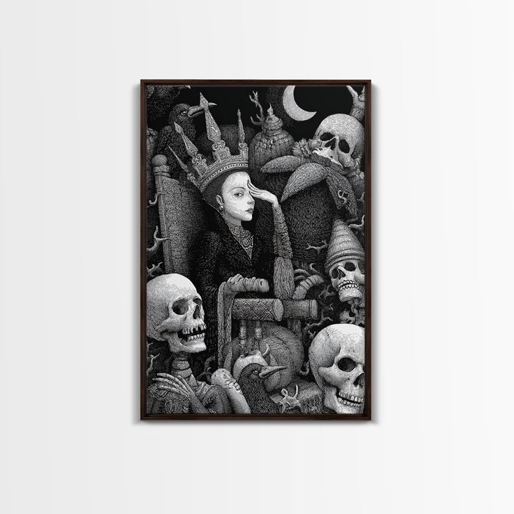 The Necromancer Queen, Victorian Macabre Art, Vertical Wall Art, Gothic Horror Wall Art, Framed Canvas Print, Halloween Wall Art