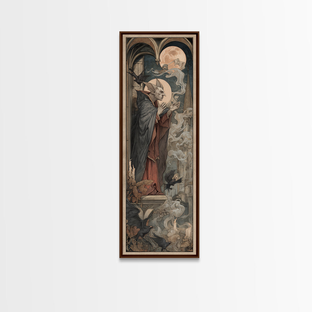The Bat Prince, Dark Renaissance Art, Tall Narrow Wall Art, Dark Halloween Decor, Framed Canvas Print, Halloween Wall Art