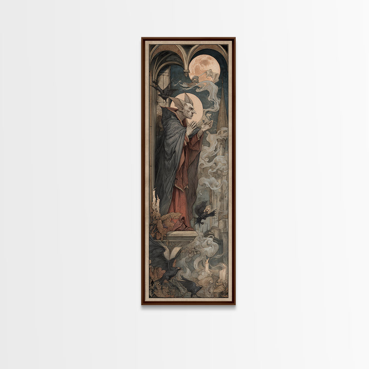 The Bat Prince, Dark Renaissance Art, Tall Narrow Wall Art, Dark Halloween Decor, Framed Canvas Print, Halloween Wall Art
