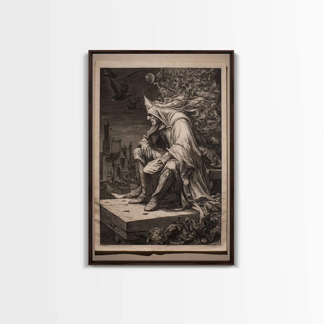 The Bat Prince, Renaissance Engraving Art, Vertical Wall Art, Macabre Wall Art, Canvas Print, Halloween Wall Art, Halloween Decor