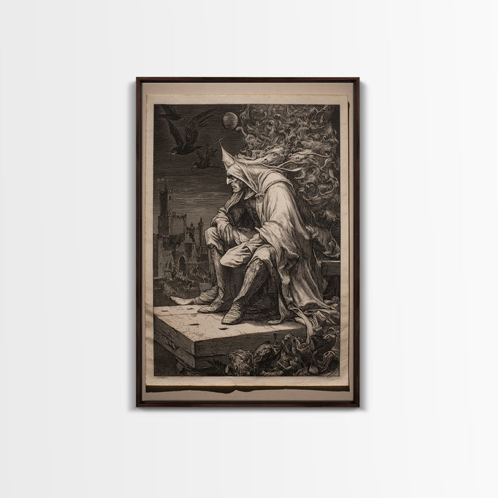 The Bat Prince, Renaissance Engraving Art, Vertical Wall Art, Macabre Wall Art, Canvas Print, Halloween Wall Art, Halloween Decor