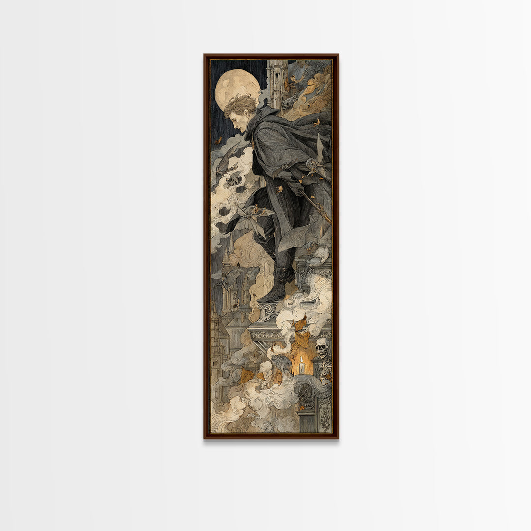 The Bat Prince, Danse Macabre Art, Tall Narrow Wall Art, Dark Fantasy Wall Art, Canvas Print, Halloween Wall Art
