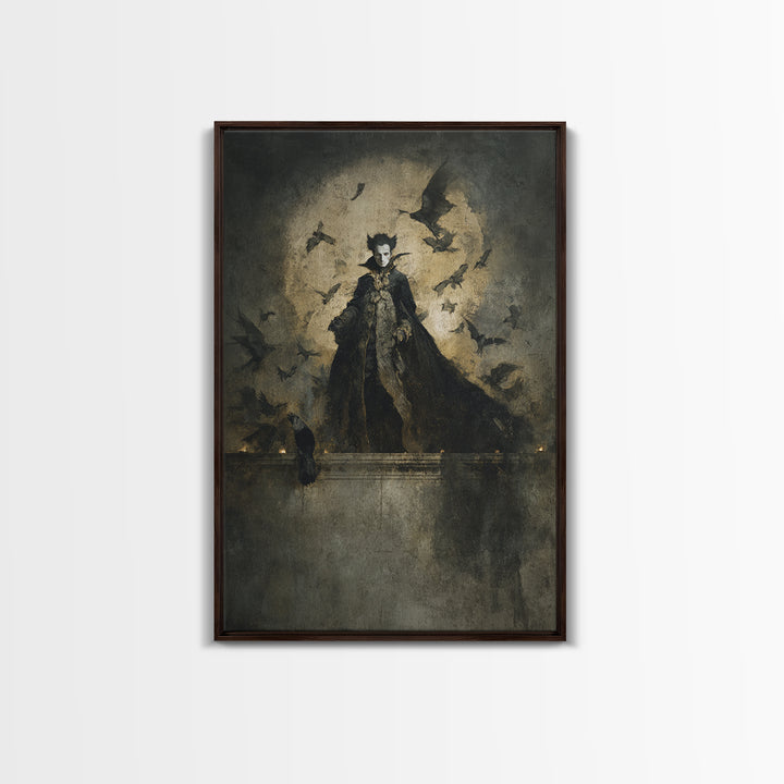 The Bat Prince, Dark Romantic Horror Art, Vertical Wall Art, Gothic Horror Wall Art, Framed Canvas Print, Halloween Wall Art