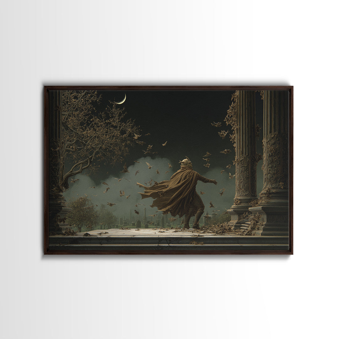 The Bat Prince, Romantic Gothic Landscape, Landscape Wall Art, Dark Halloween Decor, Framed Canvas Print, Halloween Wall Art
