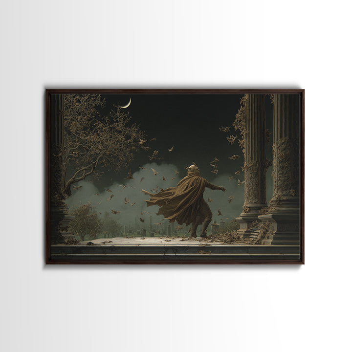 The Bat Prince, Romantic Gothic Landscape, Landscape Wall Art, Dark Halloween Decor, Framed Canvas Print, Halloween Wall Art