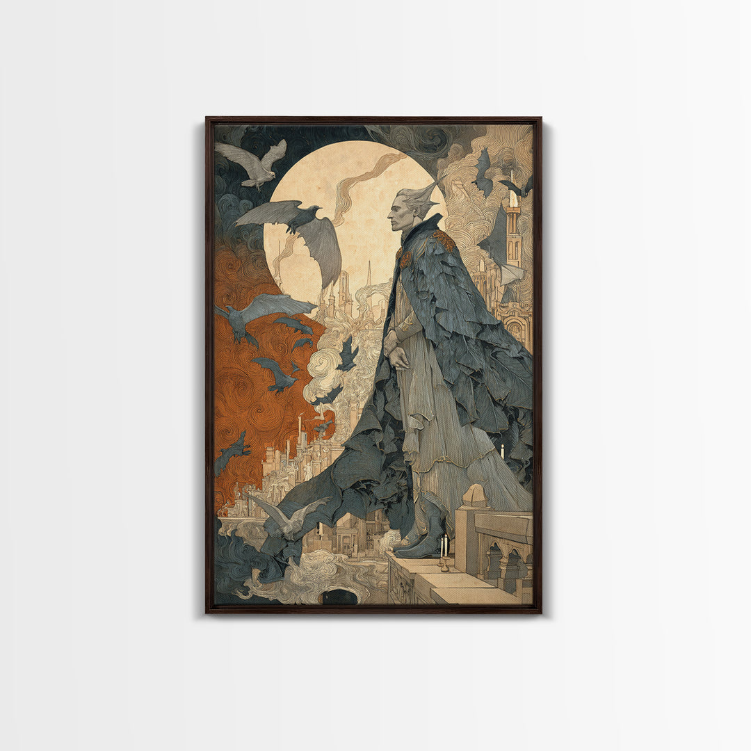 The Bat Prince, Symbolist Etching Art, Vertical Wall Art, Gothic Horror Wall Art, Canvas Print, Halloween Wall Art, Seasonal Home Decor