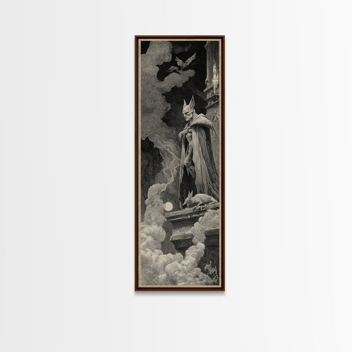 The Bat Prince, Expressionist Nightmare Art, Tall Narrow Wall Art, Dark Halloween Decor, Framed Canvas Print, Halloween Wall Art