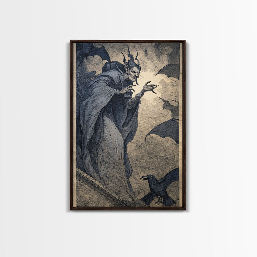 The Bat Prince, Expressionist Gothic Art, Vertical Wall Art, Macabre Wall Art, Framed Canvas Print, Halloween Wall Art, Horror Wall Art