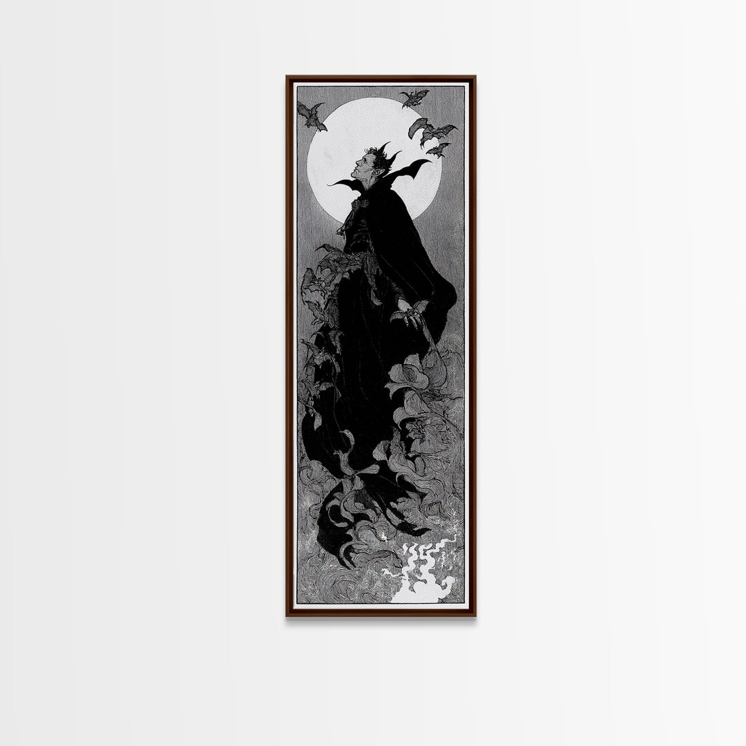 The Bat Prince, Decadent Line Art, Tall Narrow Wall Art, Gothic Horror Wall Art, Canvas Print, Halloween Wall Art