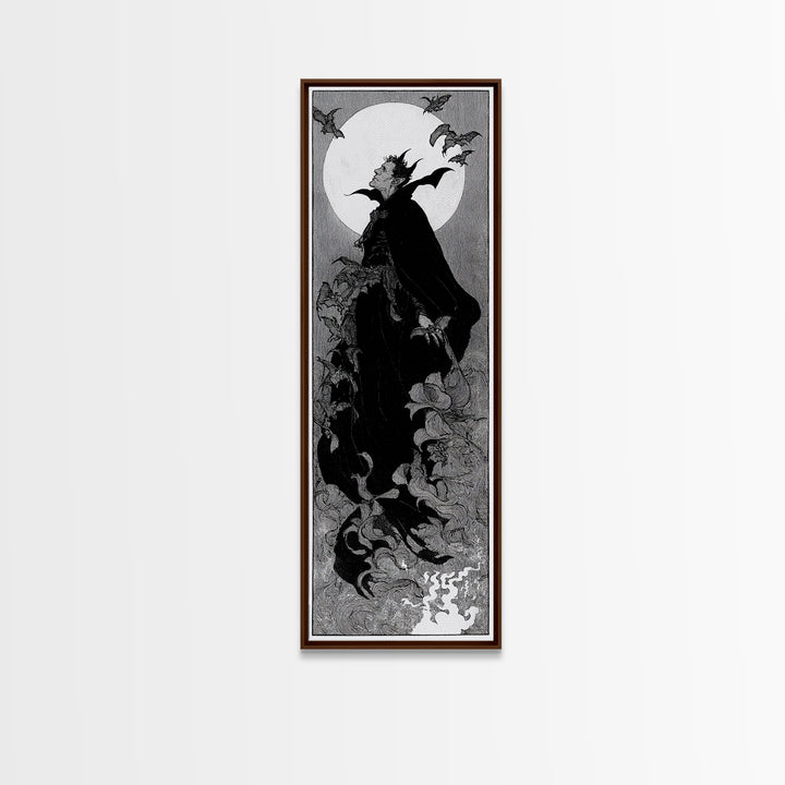 The Bat Prince, Decadent Line Art, Tall Narrow Wall Art, Gothic Horror Wall Art, Canvas Print, Halloween Wall Art