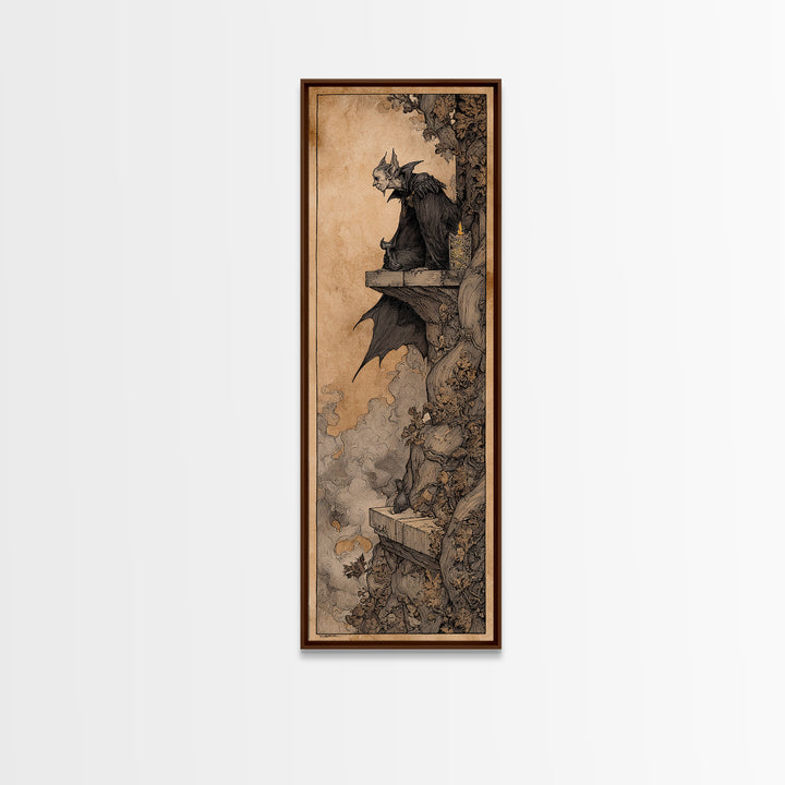 The Bat Prince, Gothic Storybook Art, Tall Narrow Wall Art, Macabre Wall Art, Framed Canvas Print, Halloween Wall Art