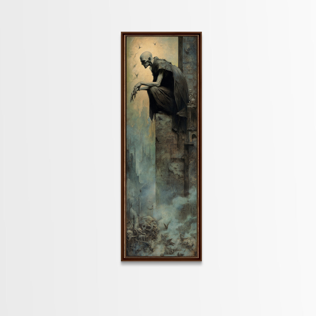 The Bat Prince, Surreal Apocalyptic Art, Tall Narrow Wall Art, Dark Fantasy Wall Art, Framed Canvas Print, Halloween Wall Art
