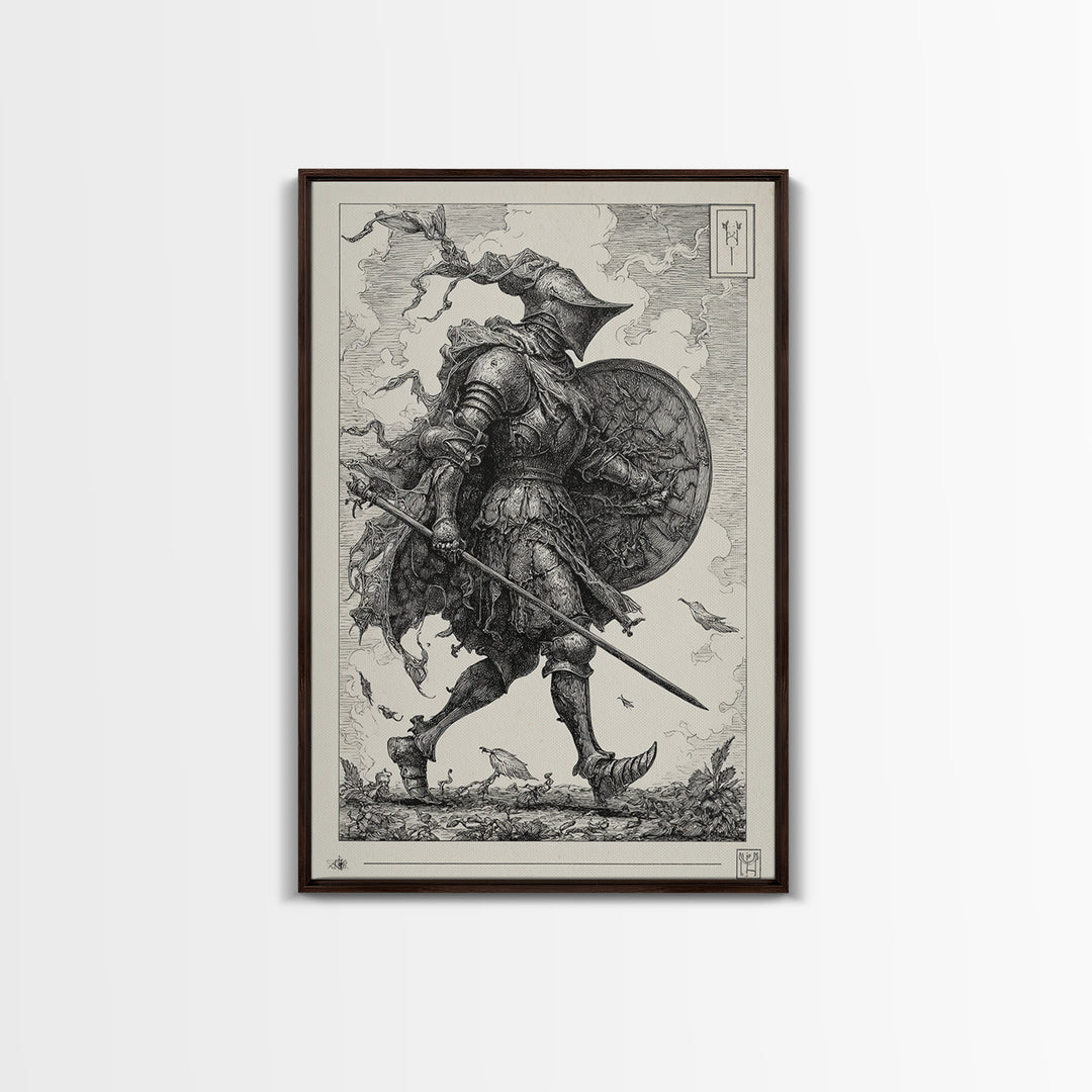 The Spider Knight, Renaissance Engraving Art, Vertical Wall Art, Macabre Wall Art, Canvas Print, Halloween Wall Art, Spooky Wall Decor
