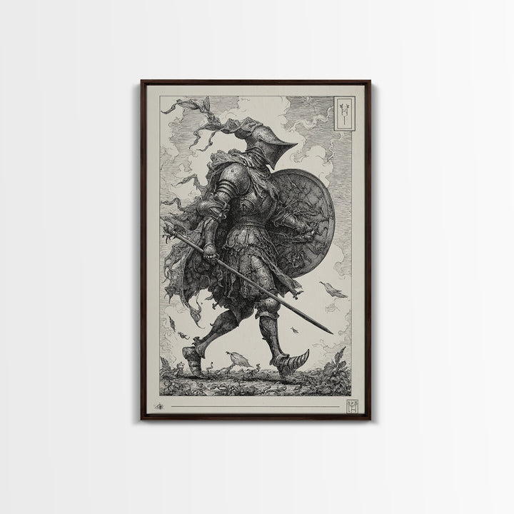 The Spider Knight, Renaissance Engraving Art, Vertical Wall Art, Macabre Wall Art, Canvas Print, Halloween Wall Art, Spooky Wall Decor