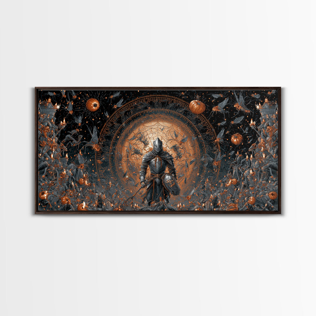 The Spider Knight, Apocalyptic Romantic Art, Wide Panoramic Art, Gothic Horror Wall Art, Canvas Print, Halloween Wall Art, Halloween Decor