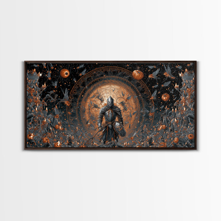 The Spider Knight, Apocalyptic Romantic Art, Wide Panoramic Art, Gothic Horror Wall Art, Canvas Print, Halloween Wall Art, Halloween Decor