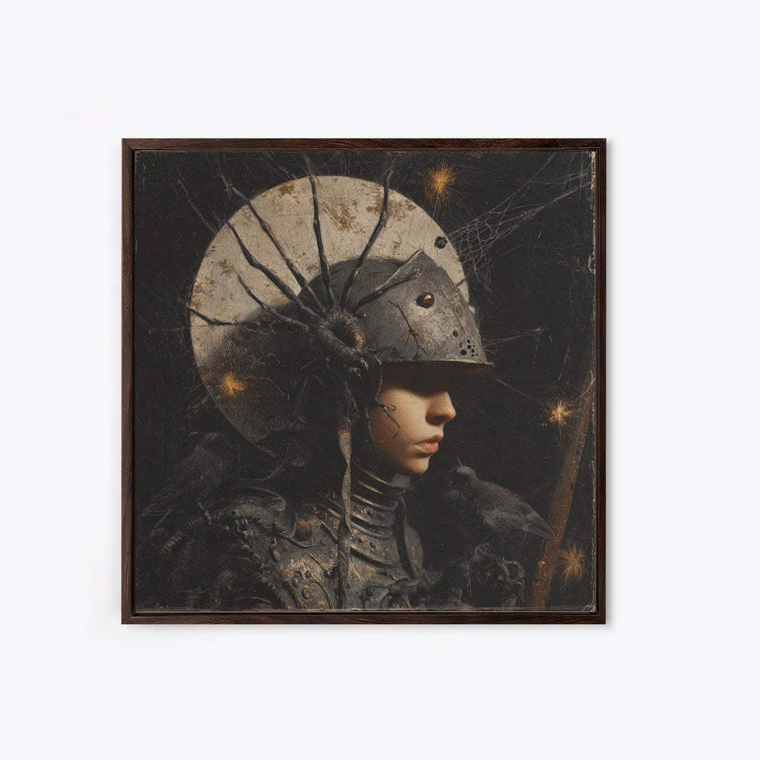 The Spider Knight, Symbolist Dream Art, Square Wall Art, Dark Fantasy Wall Art, Canvas Print, Halloween Wall Art, Halloween Decor