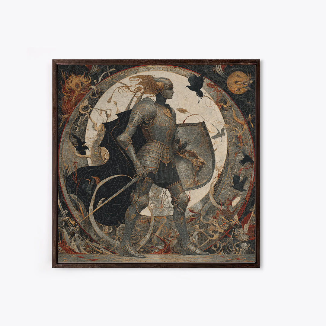 The Spider Knight, Dark Symbolist Art, Square Wall Art, Dark Halloween Decor, Framed Canvas Print, Halloween Wall Art