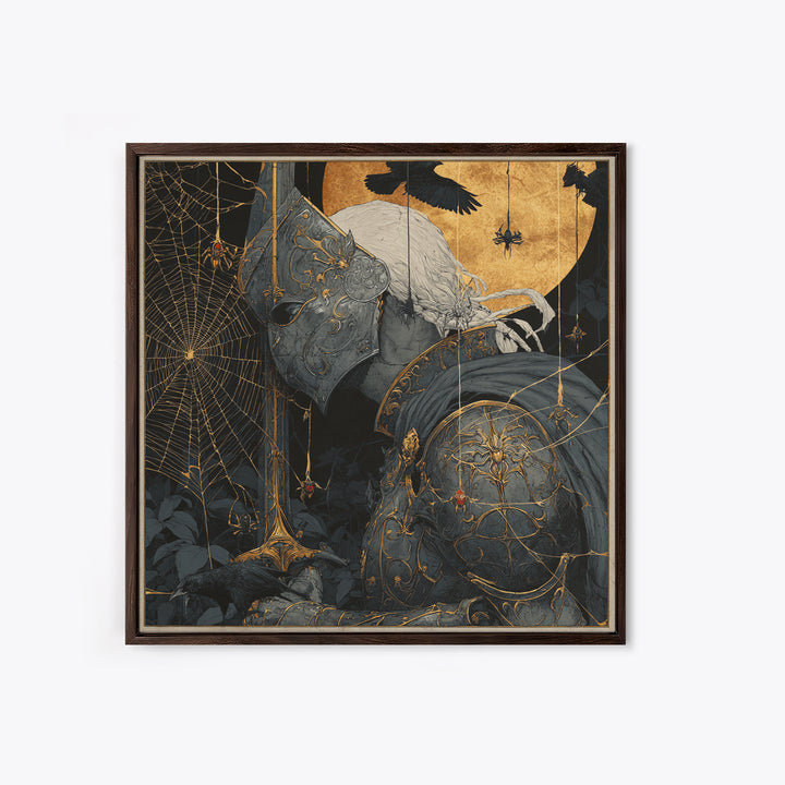 The Spider Knight, Symbolist Etching Art, Square Wall Art, Macabre Wall Art, Canvas Print, Halloween Wall Art, Halloween Decor