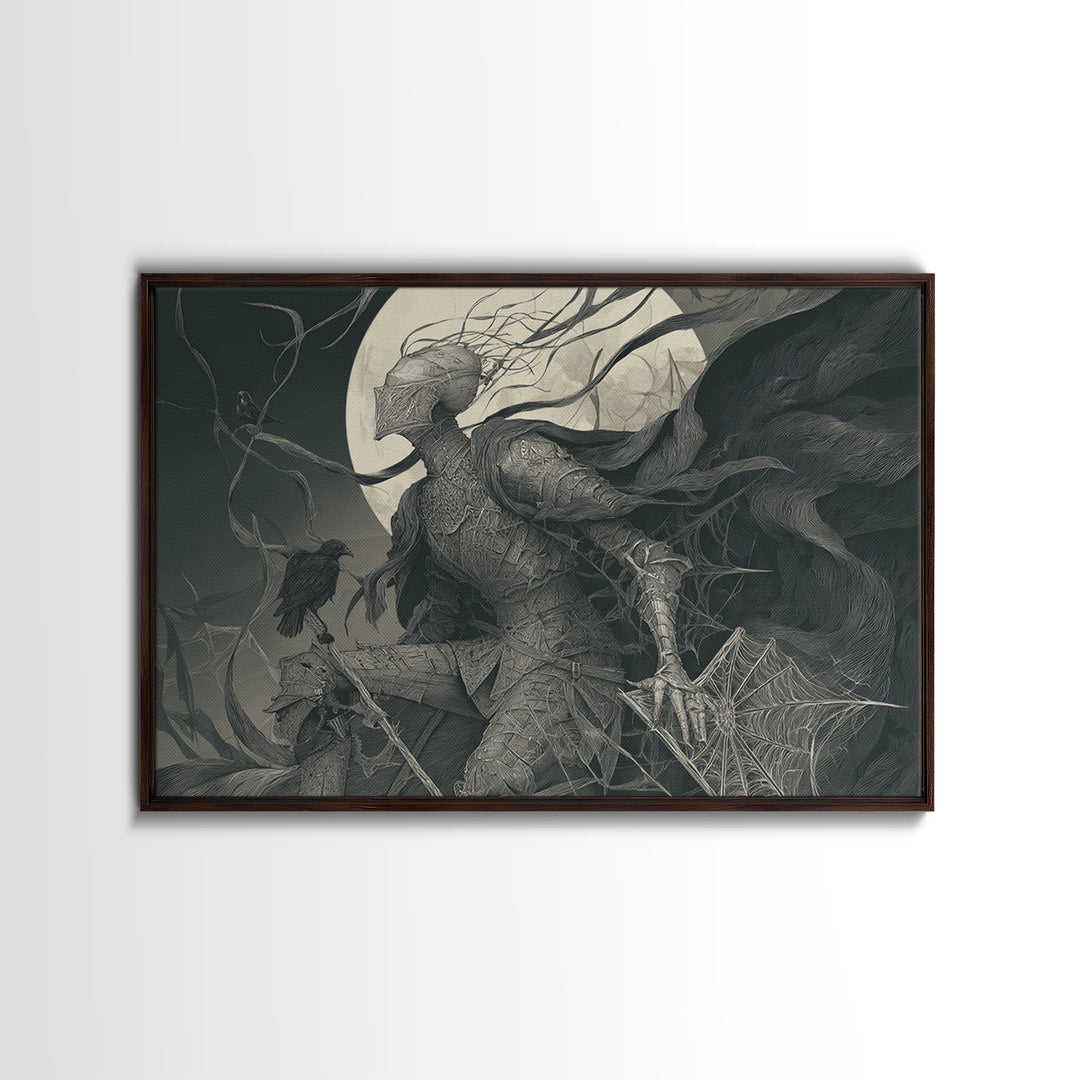 The Spider Knight, Expressionist Gothic Art, Landscape Wall Art, Macabre Wall Art, Canvas Print, Halloween Wall Art, Halloween Decor
