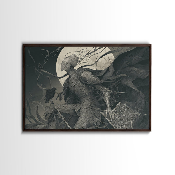 The Spider Knight, Expressionist Gothic Art, Landscape Wall Art, Macabre Wall Art, Canvas Print, Halloween Wall Art, Halloween Decor
