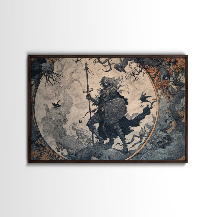 The Spider Knight, Gothic Storybook Art, Landscape Wall Art, Dark Fantasy Wall Art, Framed Canvas Print, Halloween Wall Art