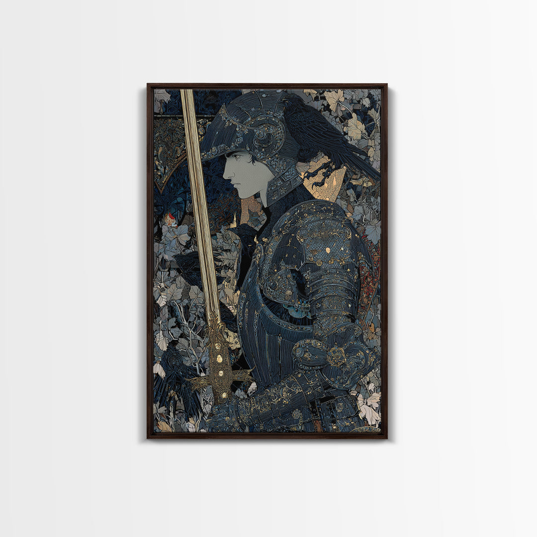 The Spider Knight, Stained Glass Gothic Art, Vertical Wall Art, Macabre Wall Art, Framed Canvas Print, Halloween Wall Art
