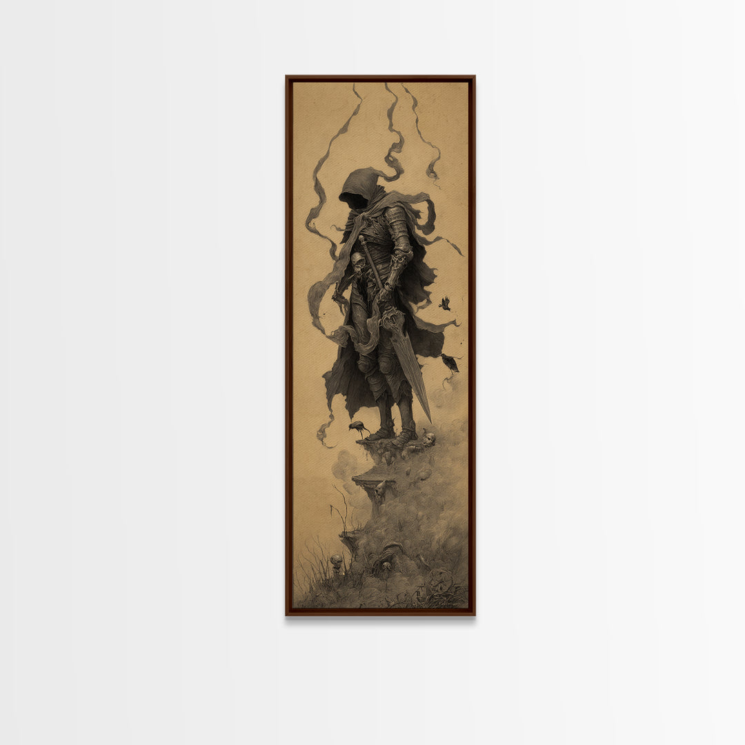 The Spider Knight, Surreal Apocalyptic Art, Tall Narrow Wall Art, Macabre Wall Art, Framed Canvas Print, Halloween Wall Art