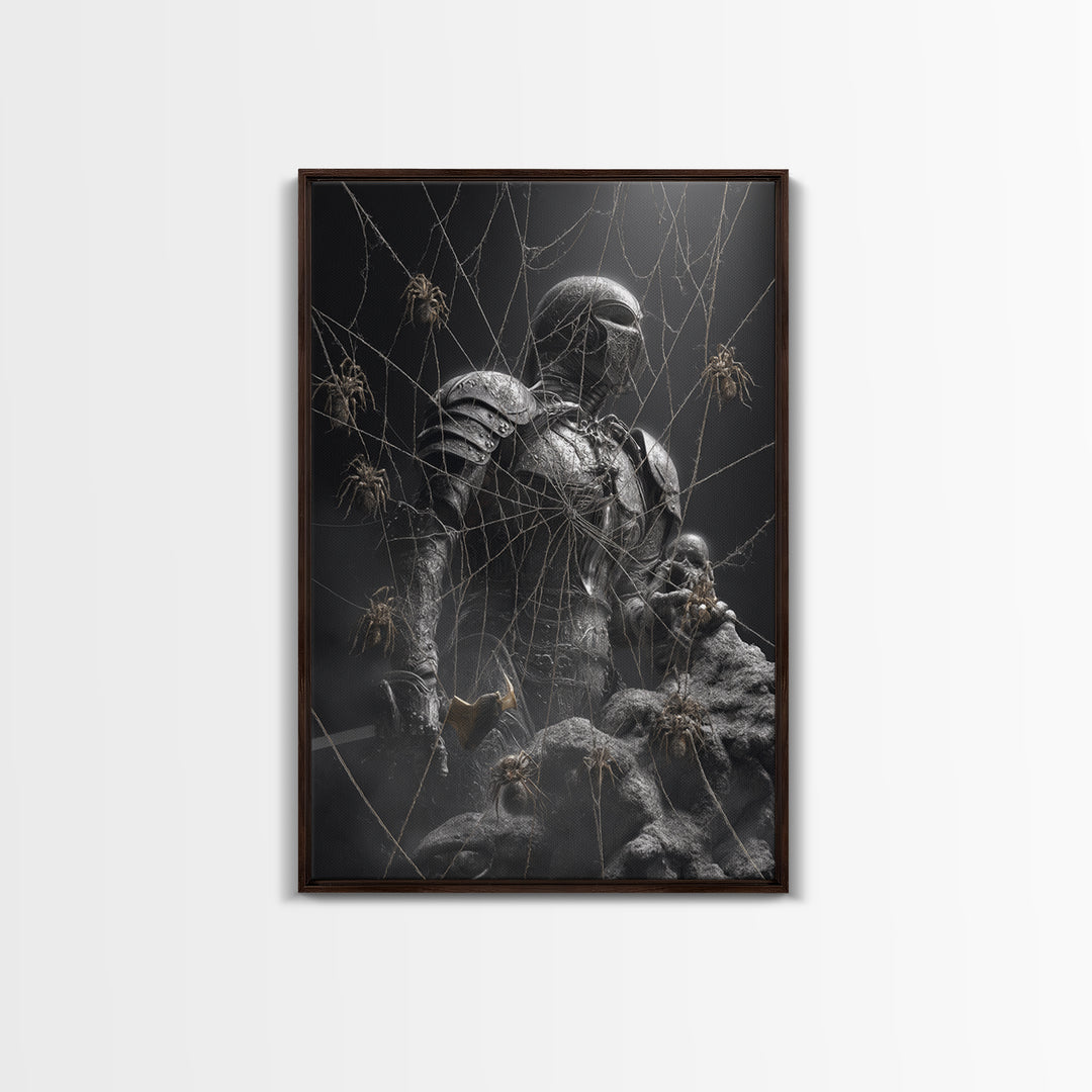 The Spider Knight, Biomechanical Horror Art, Vertical Wall Art, Gothic Horror Wall Art, Canvas Print, Halloween Wall Art, Gothic Home Decor