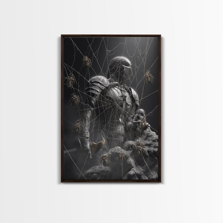 The Spider Knight, Biomechanical Horror Art, Vertical Wall Art, Gothic Horror Wall Art, Canvas Print, Halloween Wall Art, Gothic Home Decor